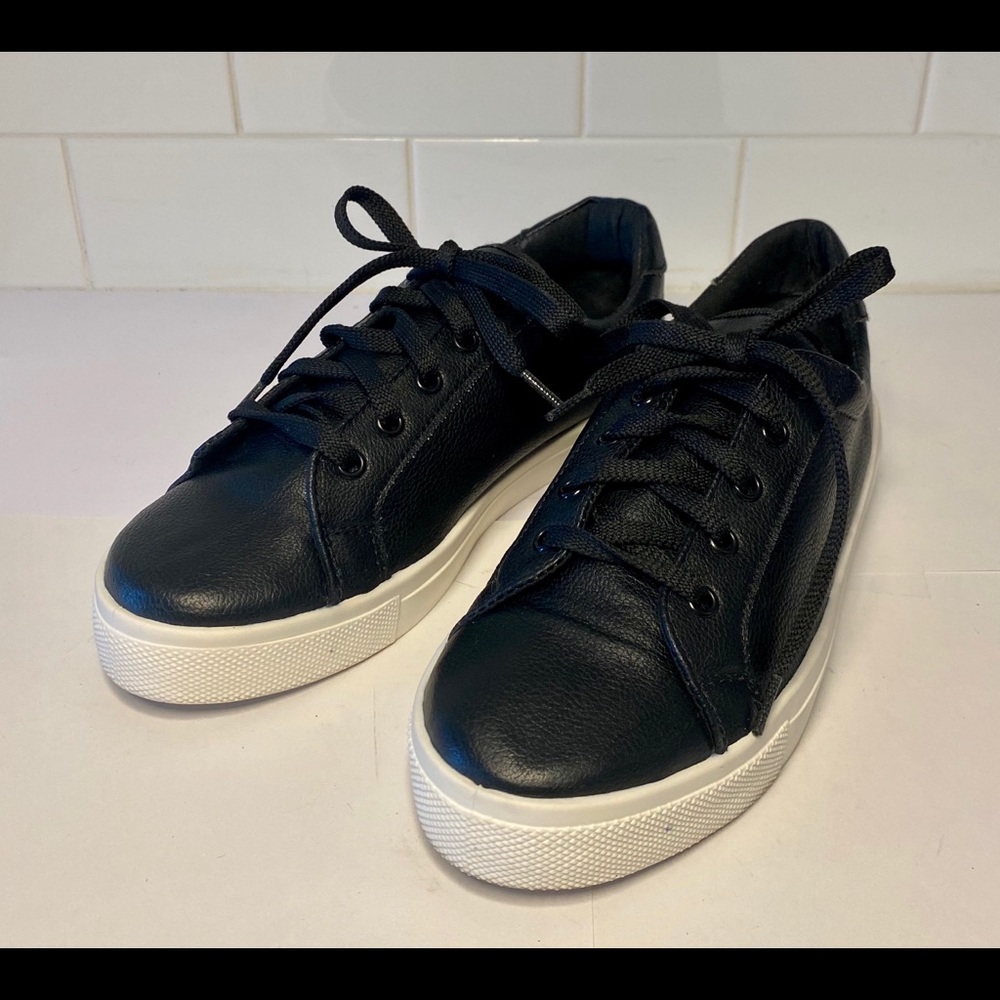 Topshop faux leather black sneakers size 7